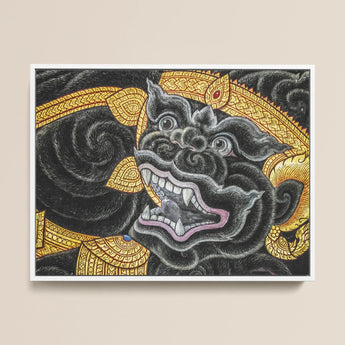 Black Monkey Magic - Traditional Thai Myth Art Print / Canvas Gold Ornate Balinese Guardian Lion Head Artwork Ferocious Simian Deity,
