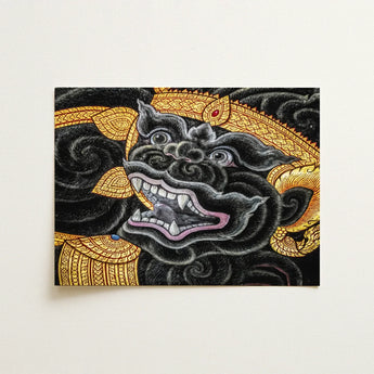 Black Monkey Magic - Traditional Thai Myth Art Print / Canvas Gold Ornate Dragon Head Artwork Intricate Ferocious Simian Deity, Ramakien