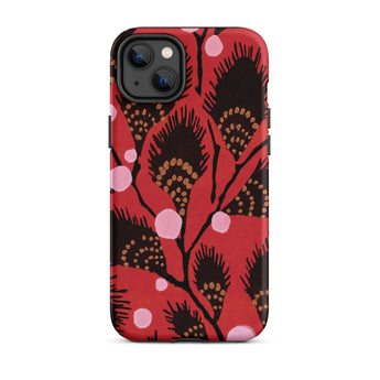 Black Peacock Flowers - E.a. Seguy Pochoir Phone Case Iphone 14 Plus / Matte Red Black Floral Patterned Phone Case Peacock Flowers,