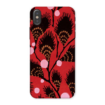 Black Peacock Flowers - E.a. Seguy Pochoir Phone Case Iphone x / Matte Phone Case Black Feather Pattern Red Background Pink Peacock