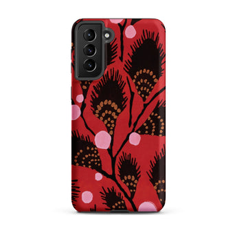 Black Peacock Flowers - E.a. Seguy Pochoir Phone Case Samsung Galaxy S21 Plus / Matte Red Phone Case Black Gold Botanical Pattern Spiky