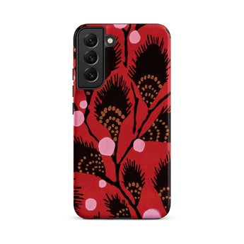 Black Peacock Flowers - E.a. Seguy Pochoir Phone Case Samsung Galaxy S22 Plus / Matte Red Phone Case Bold Black Gold Botanical Pattern