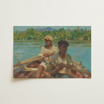 Oil Painting Two Men Rowboat Calm Water Rendered Black River, Carries, Quiet Crossing, Oarsmen, Answer, Boatmen, Jamaica, Henry Scott Tuke