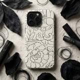 Black & White Florals - Taguchi Tomoki Phone Case White Phone Case Intricate Black Line Art Peonies Taguchi Tomoki, Vintage Japanese