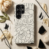 Black & White Florals - Taguchi Tomoki Phone Case White Phone Case Black Line-art Floral Design Intricate Taguchi Tomoki, Vintage Japanese