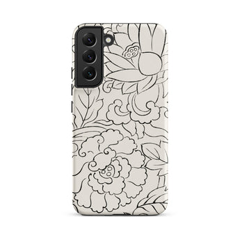 Black & White Florals - Taguchi Tomoki Phone Case Samsung Galaxy S22 Plus / Matte Sleek Off-white Phone Case Elegant Black Line-art Floral