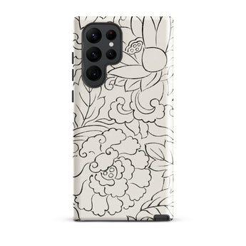 Black & White Florals - Taguchi Tomoki Phone Case Samsung Galaxy S22 Ultra / Gloss Sleek Off-white Phone Case Elegant Black Line-art Floral