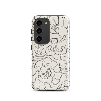 Black & White Florals - Taguchi Tomoki Phone Case Samsung Galaxy S23 / Gloss Sleek Off-white Phone Case Adorned Intricate Black Line-art