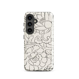Black & White Florals - Taguchi Tomoki Phone Case Samsung Galaxy S24 / Gloss Sleek Off-white Phone Case Elegant Black Line-art Floral