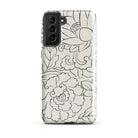 Black & White Florals - Taguchi Tomoki Samsung Case, Galaxy S21 Plus / Gloss, White Phone Case Black Floral Pattern