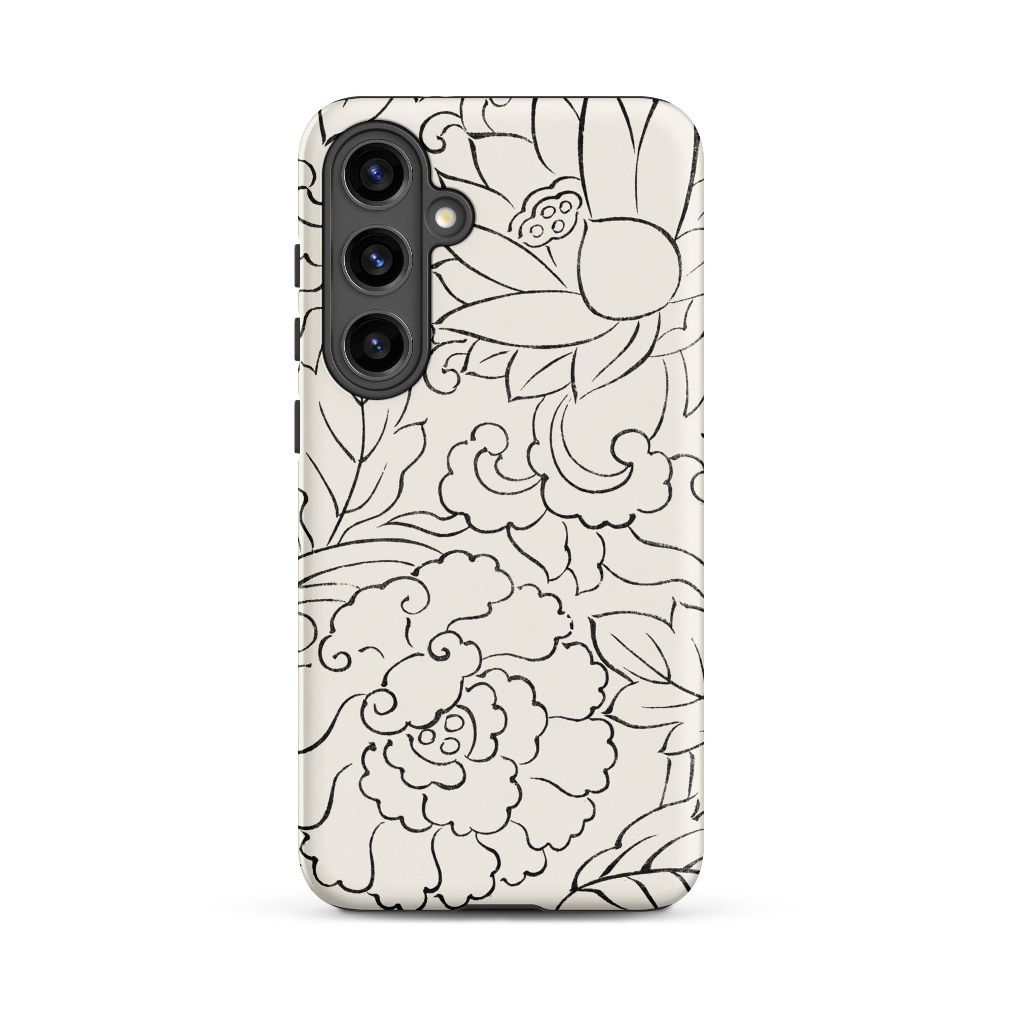 Black & White Florals - Taguchi Tomoki Samsung Case, Galaxy S24 Plus / Matte, Black White Floral Patterned Smartphone Case Triple Camera