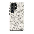 Black & White Florals - Taguchi Tomoki Samsung Case, Galaxy S24 Ultra / Gloss, White Phone Case Black Floral Leaf Pattern