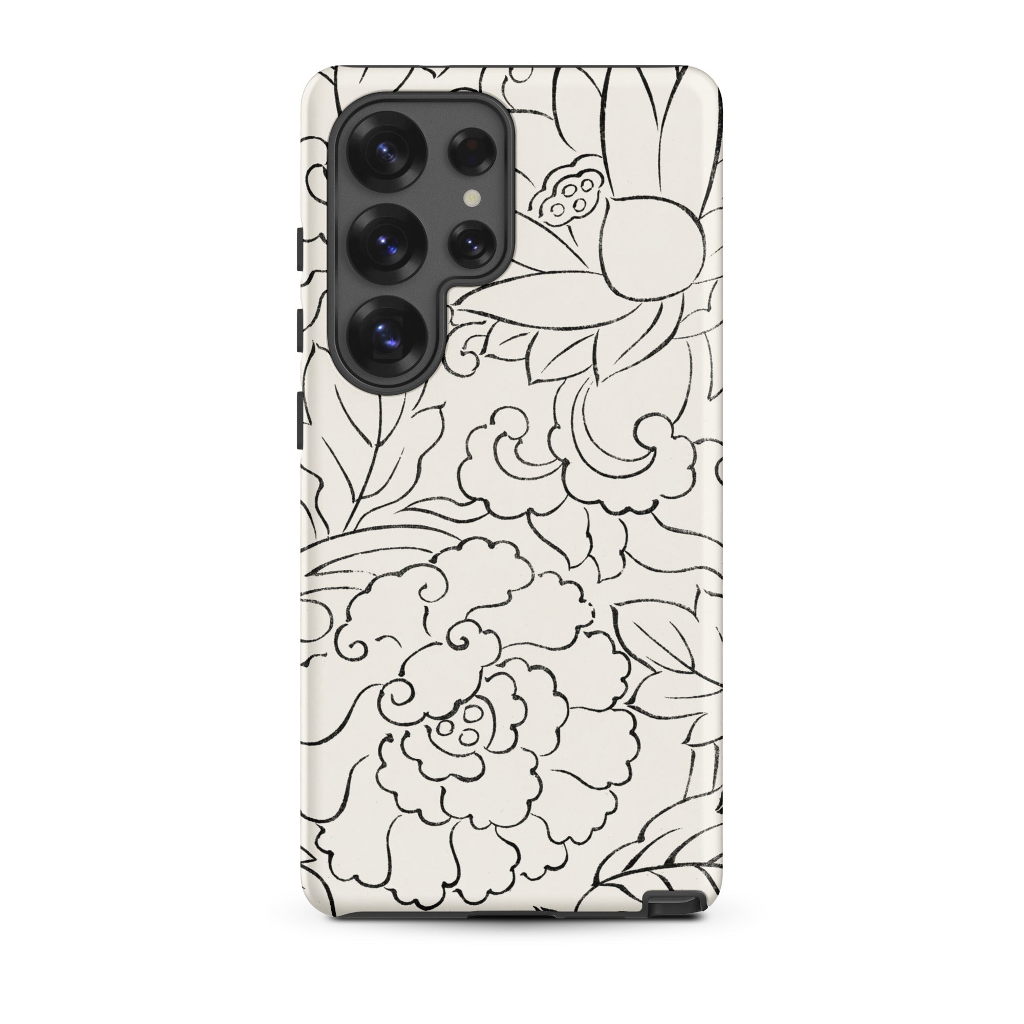 Black & White Florals - Taguchi Tomoki Samsung Case, Galaxy S25 Ultra / Matte, White Phone Case Black Line Art Floral Design