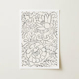 Black & White Florals - Taguchi Tomoki Woodblock Print / Canvas Black-and-white Floral Page Intricate Outlines Lotus Peony Blossoms,