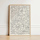 Black & White Florals - Taguchi Tomoki Woodblock Print / Canvas Minimalist Framed Art Intricate Line Drawings, Vintage Japanese, Floral