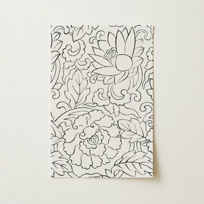 Black & White Florals - Taguchi Tomoki Woodblock Print / Canvas, Taguchi Tomoki, Vintage Japanese Woodblock, White Floral Woodblock Print