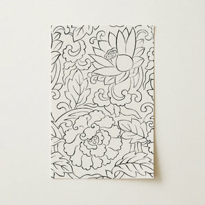 Black & White Florals - Taguchi Tomoki Woodblock Print / Canvas Black-and-white Floral Book Intricate Line Art Lotus Peony Taguchi Tomoki,