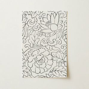 Black & White Florals - Taguchi Tomoki Woodblock Print / Canvas Black-and-white Floral Book Intricate Line Art Lotus Peony, Vintage