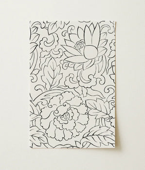 Black-and-white Floral Book Intricate Line Art Lotus Peony Taguchi Tomoki, Vintage Japanese Woodblock, White Print
