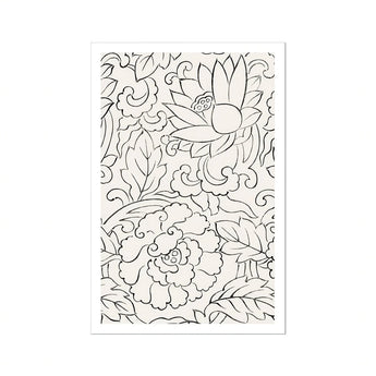 Black & White Florals - Taguchi Tomoki Woodblock Print / Canvas Floral Pattern Curved Leaves Flowers, Vintage Japanese, Prints
