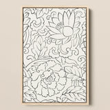 Black & White Florals - Taguchi Tomoki Woodblock Print / Canvas Framed Black-and-white Line Art Intricate Floral Leaf, Vintage Japanese,