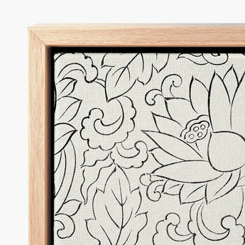 Black & White Florals - Taguchi Tomoki Woodblock Print / Canvas Light Wood-framed Intricate Line Art, Vintage Japanese, Floral Prints