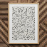 Black & White Florals - Taguchi Tomoki Woodblock Print / Canvas Minimalist Framed Artwork Intricate Line Drawings Lotus, Vintage Japanese,