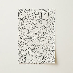 Black & White Florals - Taguchi Tomoki Woodblock Print / Canvas, Taguchi Tomoki, Vintage Japanese Woodblock, White Floral Woodblock Print