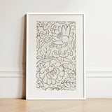 Black & White Florals - Taguchi Tomoki Woodblock Print / Canvas, Taguchi Tomoki, Vintage Japanese Woodblock, White Floral Woodblock Print