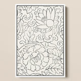 Black & White Florals - Taguchi Tomoki Woodblock Print / Canvas, Taguchi Tomoki, Vintage Japanese Woodblock, White Floral Woodblock Print