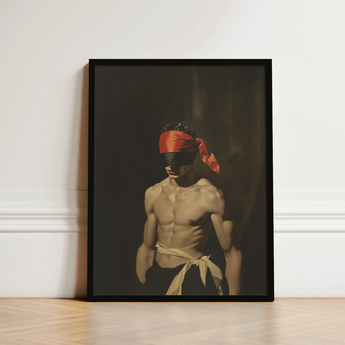 Black-framed Art Print Muscular Man Orange Bandana Eyes Gay Fetishism, 19th Century, Skin Catching Light