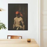 Blackout - Vintage 19th Century Gay Fetishism Art Print / Canvas Black-framed Artwork Muscular Man Orange Headscarf Beige Sash, Skin