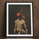 Blackout - Vintage 19th Century Gay Fetishism Art Print / Canvas Black Framed Poster Red Blindfolded Man Design, Skin Catching Light Prints