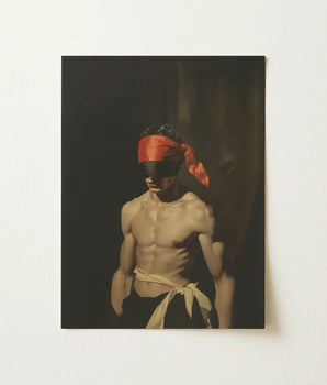 Black-and-red Bandana Tied Man’s Head Artistic Portrait Gay Fetishism, 19th Century, Skin Catching Light