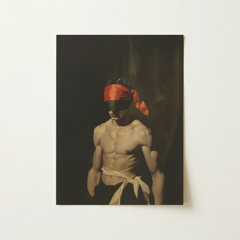 Blackout - Vintage 19th Century Gay Fetishism Art Print / Canvas Black-and-red Bandana Tied Man’s Head Artistic Portrait, Skin Catching
