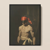 Blackout - Vintage 19th Century Gay Fetishism Art Print / Canvas Framed Artwork Muscular Man Orange Satin Headband Beige, Skin Catching