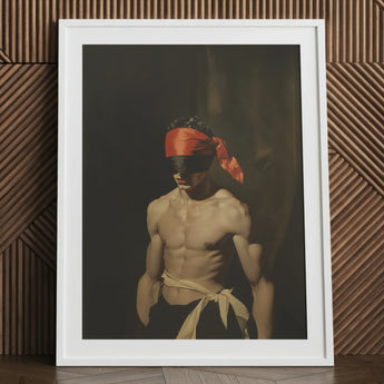 Blackout - Vintage 19th Century Gay Fetishism Art Print / Canvas Red Blindfolded Man Poster, Skin Catching Light Prints