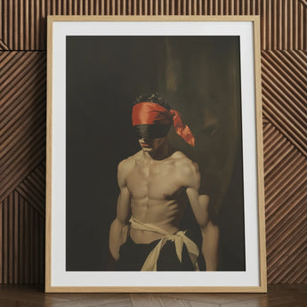 Blackout - Vintage 19th Century Gay Fetishism Art Print / Canvas Wooden Framed Poster Blindfolded Man Red Bandana Black, Skin Catching