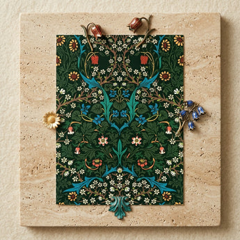 Blackthorn Hawthorn - William Morris Florals Art Print / Canvas Dark Green Floral Wallpaper Intricate Blue White Gold William Morris