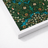 Framed Artwork Dense Intricate Floral Pattern Vibrant Blue William Morris Florals, Hawthorn Emerges, British Flora