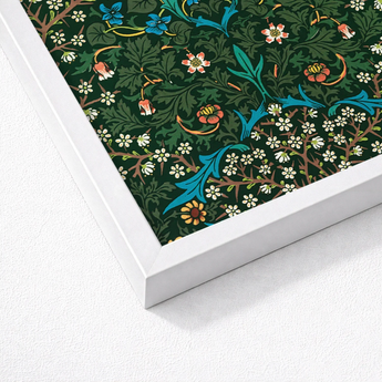 Framed Artwork Dense Intricate Floral Pattern Vibrant Blue William Morris Florals, Hawthorn Emerges, British Flora