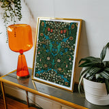 Blackthorn Hawthorn - William Morris Florals Art Print / Canvas Framed Art Print Dark Floral Pattern Turquoise Branches William Morris