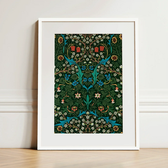 Blackthorn Hawthorn - William Morris Florals Art Print / Canvas Framed Art Print Lush Symmetrical Floral Design Deep William Morris