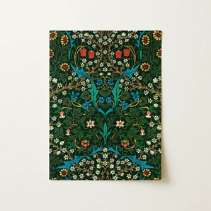 Blackthorn Hawthorn - William Morris Florals Art Print / Canvas Rectangular Dense Symmetrical Floral Pattern Deep Green, Emerges, British