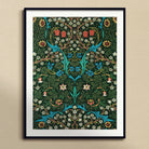 Blackthorn Hawthorn - William Morris Florals Art Print, Framed Floral Wallpaper Print Symmetrical Turquoise Vines White