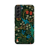 Blackthorn Hawthorn - William Morris Phone Case Samsung Galaxy S22 Plus / Matte Vibrant Floral Phone Case Dark Green Background Intricate