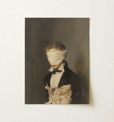 Blind Brute - Dark Academia Bdsm Art Print / Canvas Framed Portrait Man Formal Attire Eyes Covered