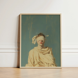 Framed Artwork Figure Blindfold Rendered Soft Beige Tones Neoclassical Gay Saint, Blindfolded, Hovers