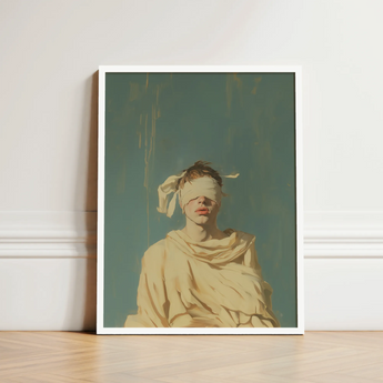 Framed Art Print Figure Blindfold Draped Fabric Set Neoclassical Gay Saint, Blindfolded, Hovers