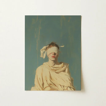 Blind Faith - Neoclassical Gay Saint Art Print / Canvas Rectangular Stylized Portrait Figure Blindfold Draped, Blindfolded, Hovers Prints